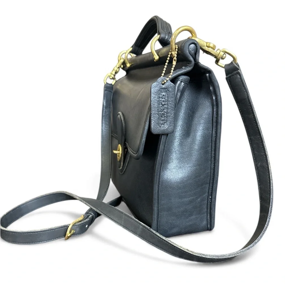 Vintage 90s COACH Willis Black Leather Crossbody Shoulder Bag Purse USA 1602-339 - Picture 3 of 16